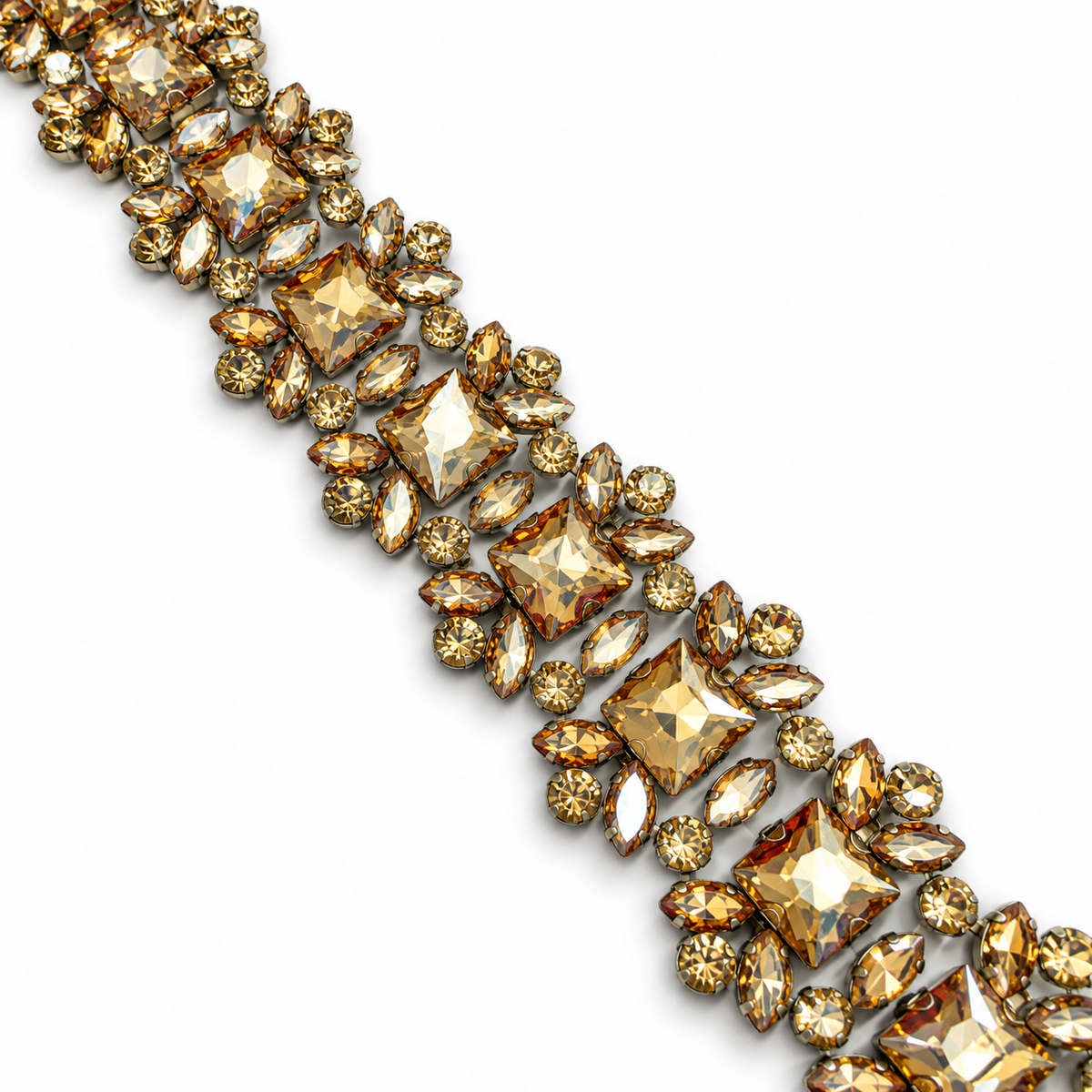 Luxury Hotfix Diamante Trim – Champagne Square Crystal | Iron-On Trim