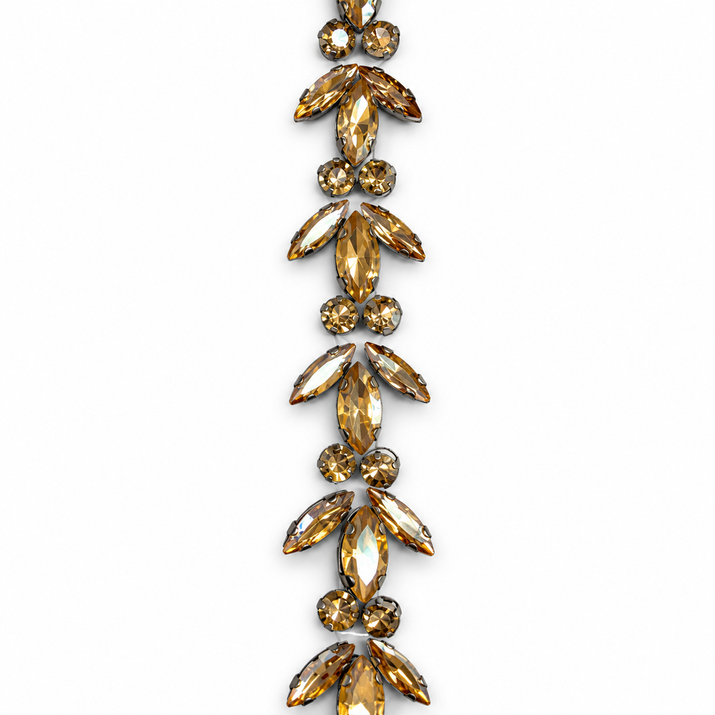 Luxury Hotfix Diamante Trim – Champagne Crystal Leaf | Iron-On Trim
