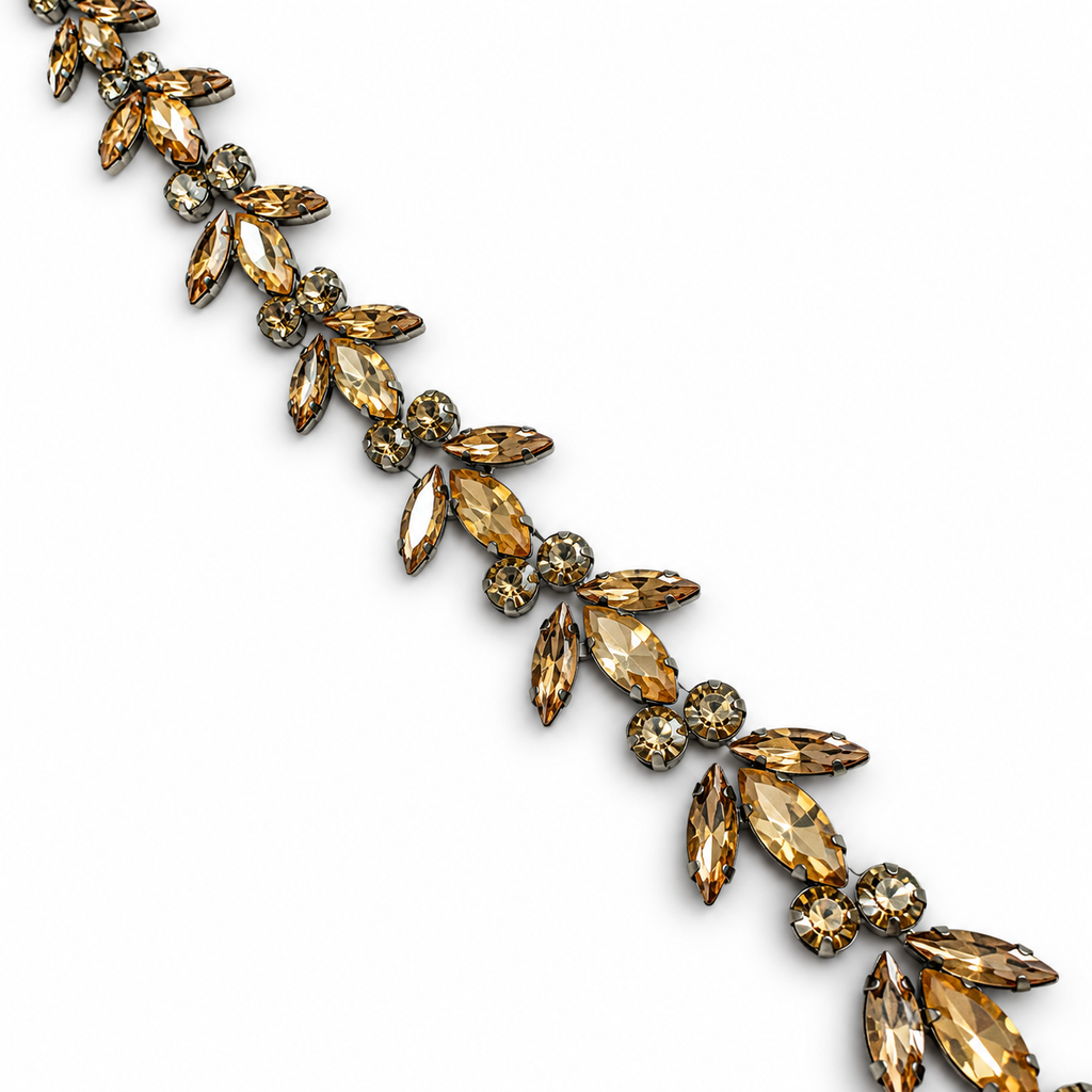 Luxury Hotfix Diamante Trim – Champagne Crystal Leaf | Iron-On Trim