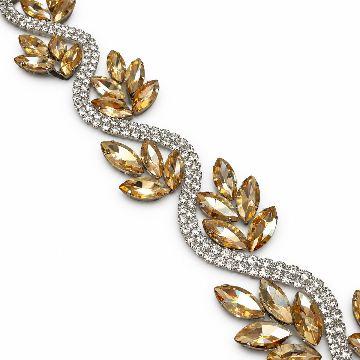 Luxury Hotfix Diamante Trim – Champagne Crystal Leaf | Iron-On Trim