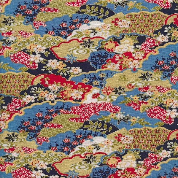 Japanese Floral Hills Metallic Cotton