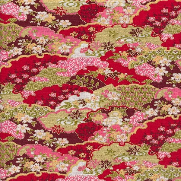 Japanese Floral Hills Metallic Cotton