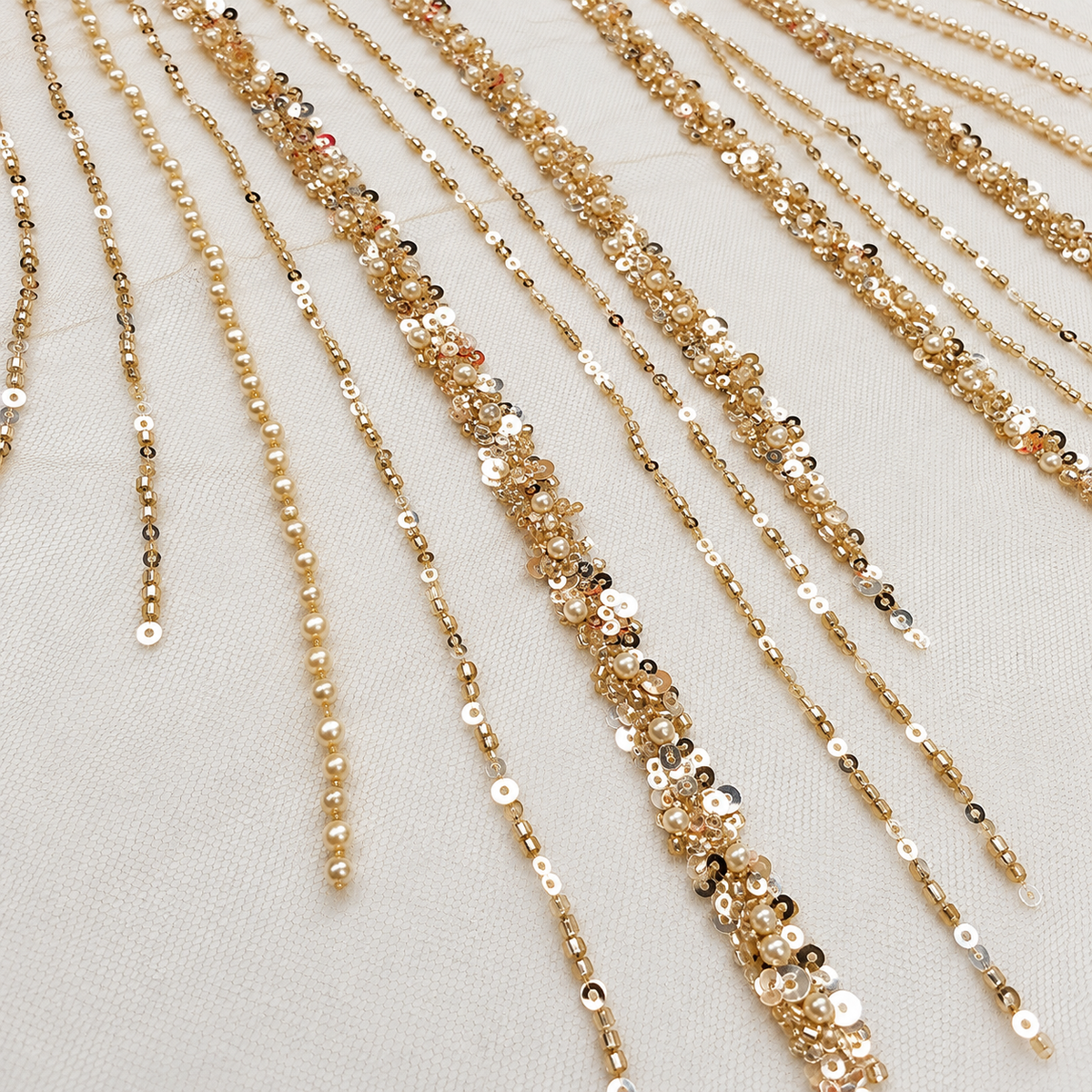 Starfall Pearl & Sequin Embellished Mesh Fabric