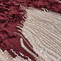 3D Ruffle & Pearl Embellished Mesh Fabric