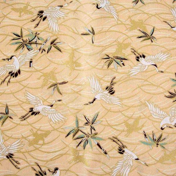 Japanese Cranes Metallic Cotton