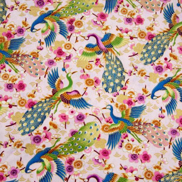 Japanese Flying Peacocks Metallic Cotton