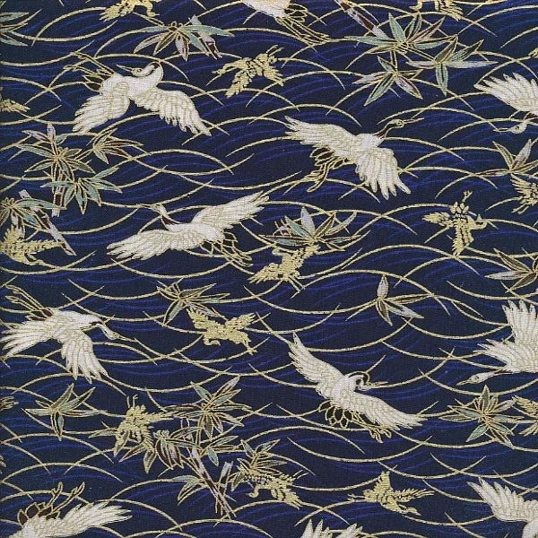 Japanese Cranes Metallic Cotton