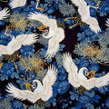 Japanese Cranes & Chrysanthemums Metallic Cotton