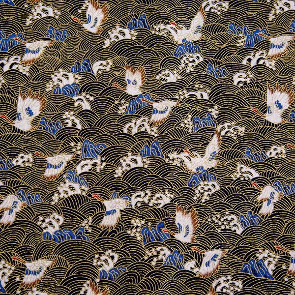 Japanese Mini Flying Cranes Metallic Cotton