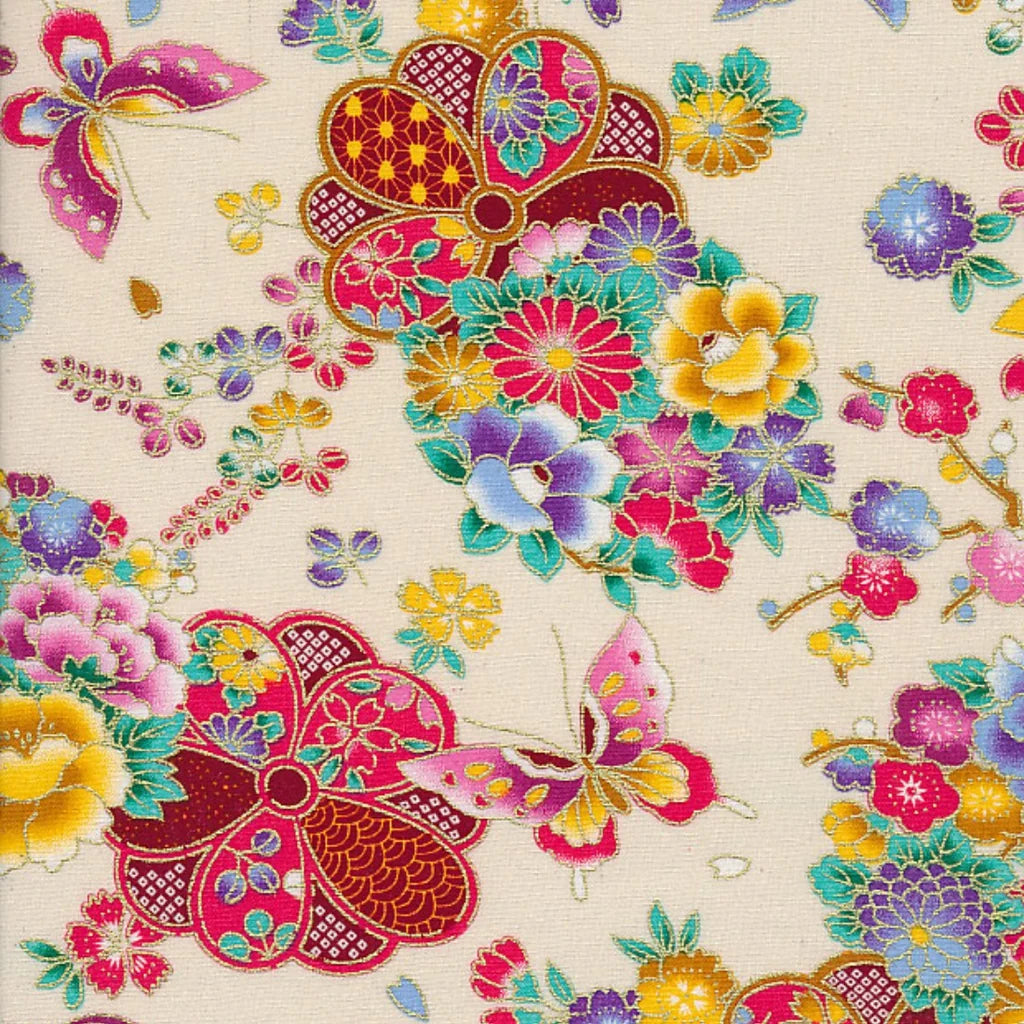 Japanese Patchwork Floral Metallic Cotton