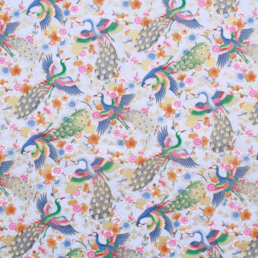 Japanese Flying Peacocks Metallic Cotton