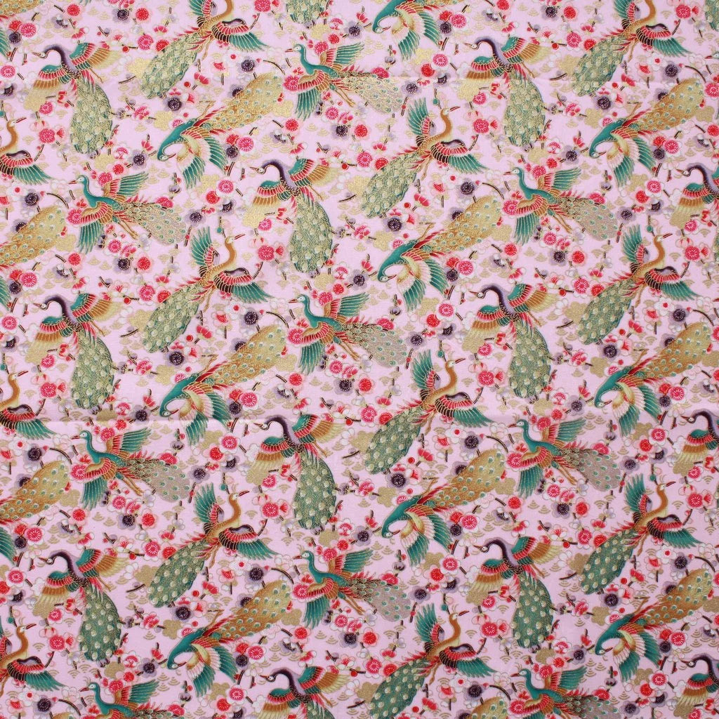 Japanese Flying Peacocks Metallic Cotton
