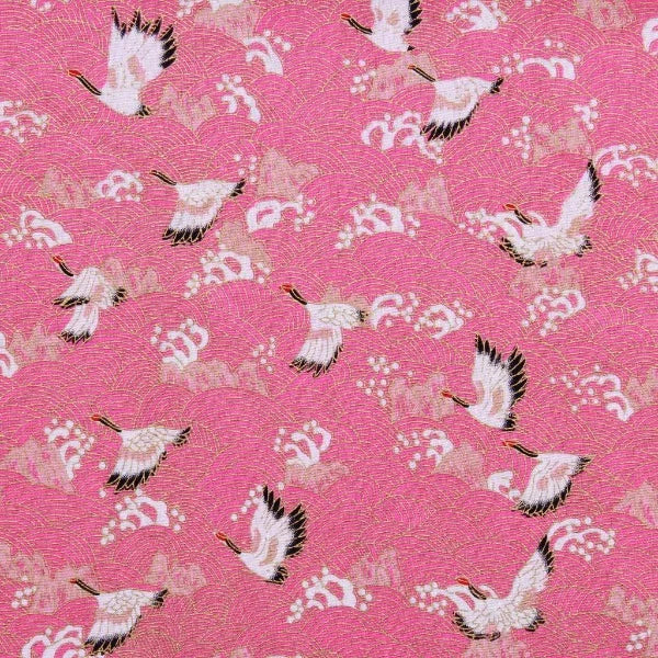 Japanese Mini Flying Cranes Metallic Cotton