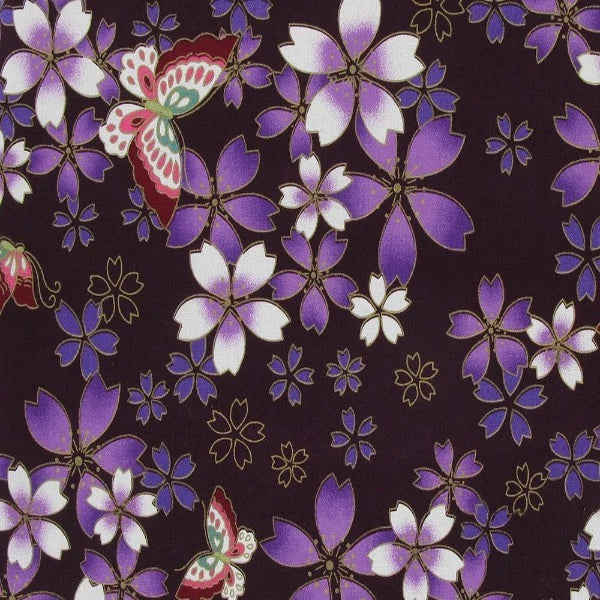Japanese Floral Butterflies Metallic Cotton